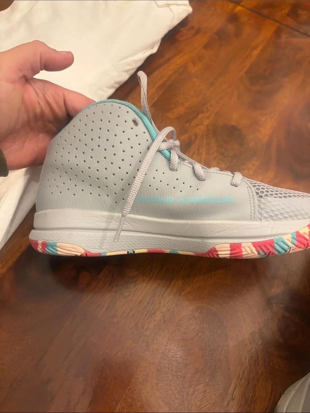 Under Armour Gray & Teal High-Top Athletic Shoes Youth Size 7 NWOT